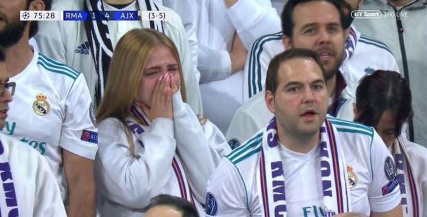 بالفيديو| بكاء مشجعة ريال مدريد بعد هدف أياكس الرابع