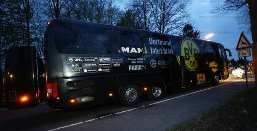 بالصور| حافلة بروسيا دورتموند بعد تعرضها للانفجار