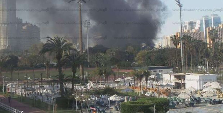 بالفيديو| المشاهد الأولى لحريق هائل في نادي الجزيرة الرياضي