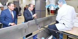 الرئيس السيسى يناقش أحد العمال خلال جولته على مشروعات مبادرة «ابدأ»