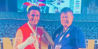 الكابتن علي البربري بطل العالم في المواي تاي بوران خلال مشاركته في بطولة العالم للماستر بتايلاند