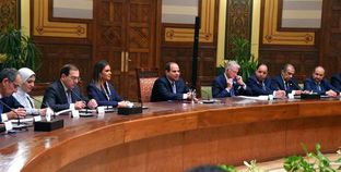 الرئيس السيسى خلال لقائه وأعضاء غرفة التجارة الأمريكية بحضور عدد من الوزراء