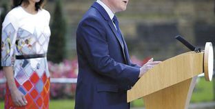 رئيس الوزراء البريطانى ديفيد كاميرون خلال مؤتمر صحفى «أ.ف.ب»