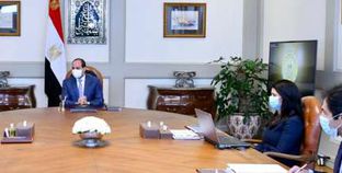 الرئيس خلال اجتماعه مع رئيس الوزراء ووزيرة التعاون الدولي اليوم