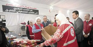 وزيرة التضامن خلال تدشين قافلة المساعدات الإنسانية الجديدة إلى قطاع غزة