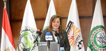 د. هالة السعيد وزيرة التخطيط خلال مؤتمر صحفى سابق