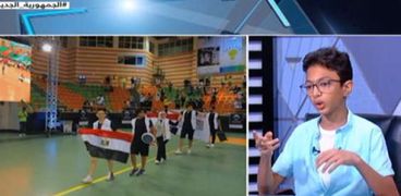 خالد ياسر عضو الفريق المصري الفائز بالمركز الأول بالبطولة العربية للروبوتات 2022 بشرم الشيخ