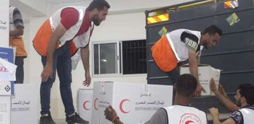 جانب من مساعدات الهلال الأحمر المصرى لنظيره الفلسطينى