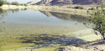 مياه السيول شكلت بحيرة صغيرة بقرية نزلة عمارة نتيجة عدم وجود صرف لها