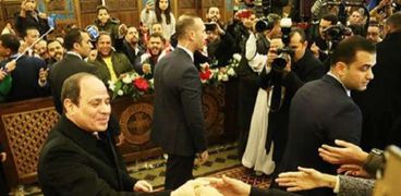 الرئيس عبدالفتاح السيسي خلال تواجده بالكاتدرائية أمس