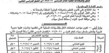 جدول امتحانات نهاية العام بشمال سيناء