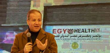 د. حازم خميس، خلال فعاليات المؤتمر التحضيري لمعرض المنامة هيلث منذ قليل