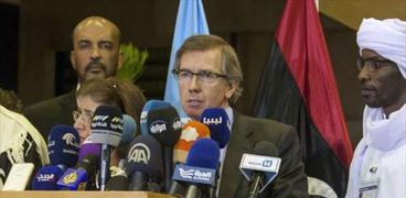 مبعوث الأمم المتحدة فى ليبيا خلال مؤتمر صحفى أمس «أ.ف.ب»