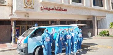 "حماة الوطن" بسوهاج يعقم ديوان عام المحافظة ومديرية الأمن ضد كورونا