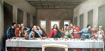 أيقونة كنسية تظهر العشاء الأخير للمسيح مع تلاميذه