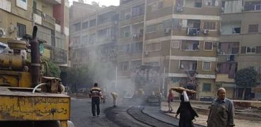 أعمال الرصف بميدان لبنان ومركز العدوة