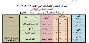 جدول امتحانات المرحلة الإبتدائية ببورسعيد