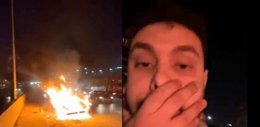 النيران تلتهم سيارة أحمد حسن