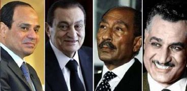 رؤساء مصر من اليمين: جمال عبد الناصر وأنور السادات وحسني مبارك بالإضافة إلى الرئيس السيسي