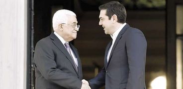 رئيس الوزراء اليونانى فى لقاء مع «أبومازن» «أ. ف. ب»