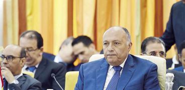 «شكرى» خلال اجتماع وزراء الخارجية العرب فى تونس أمس «أ. ف. ب»