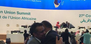 تحية "أخوية" بين وزيري خارجية مصر وإثيوبيا حسبما علق المتحدث الرسمي على الصورة