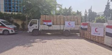 جانب من مساعدات الهلال الأحمر إلى سوريا