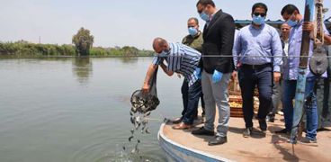 إلقاء ذريعة سمك في النيل