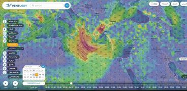 خريطة سرعة الرياح لليوم