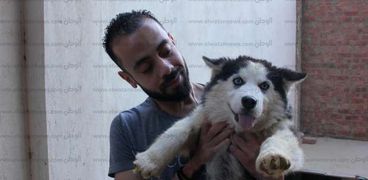 «شادى» مع أحد الكلاب التى أنقذها