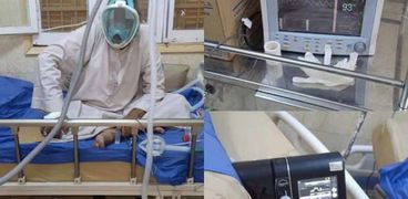 مريض يرتدى قناع الغطس المعدل فى مستشفى "صدر أسيوط"