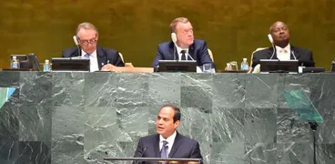 الرئيس خلال القاء كلمة مصر في اجتماع سابق للأمم المتحدة