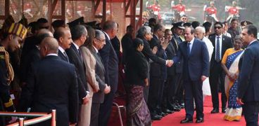 الرئيس السيسي خلال استقباله في المقر الرئاسي الهندي
