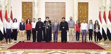 الرئيس خلال استقباله البابا تواضروس ووفد الملتقى العالمى الأول للكنيسة القبطية الأرثوذكسية