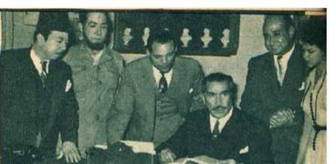 يوسف وهبي مع فؤاد شفيق وعدلي كاسب وبرلنتي عبدالحميد في رمضان 1954