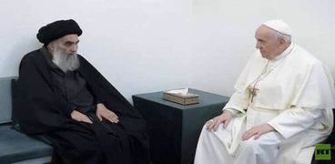 لقاء بابا الفاتيكان مع المرجع الشيعي الأعلى على السيستاني في النجف