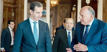 الرئيس بشار الأسد خلال لقائه سامح شكري وزير الخارجية