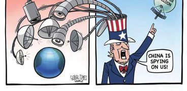 كاريكاتير صيني يعبر عن أنشطة التجسس الأمريكية