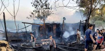 حريق حظائر الماشية في قرية هورين بالمنوفية