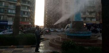 تطهير وتعقيم الشوارع والميادين في الإسكندرية قبل عيد الأضحى
