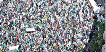 متظاهرة جزائرية ترفع علم بلادها على هيئة قلب