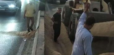 إنقلاب سيارة محملة بالرمال في المنوفية