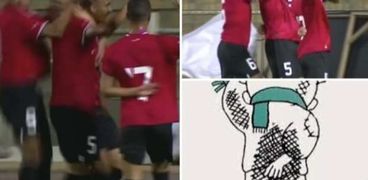 احتفال لاعبي منتخب مصر الأولمبي على طريقة الشخصية الكارتونية حنظلة