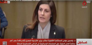 الدكتورة ياسمين موسى خلال مرافعة مصر أمام محكمة العدل الدولية