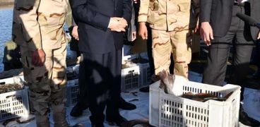 الرئيس السيسي عبدالفتاح السيسي أثناء افتتاح الإستزراع السمكي ومشروعات الإنتاج الحيواني