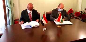 سفير السودان بالقاهرة محمد الياس أثناء توقيع اتفاقية مع نظيره المجرى