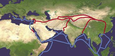 خريطة توضح مسار طريق الحرير