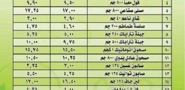 قائمة السلع التموينية الجديدة