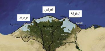 خريطة توضح الأماكن المعرضة للغرق فى شمال الدلتا فى حال عدم حمايتها