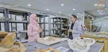 الإعلامي أحمد فايق والدكتورة سناء السيد، نائب مدير مركز جامعة المنصورة للحفريات الفقارية ومكتشفة حفرية "قرموطس"